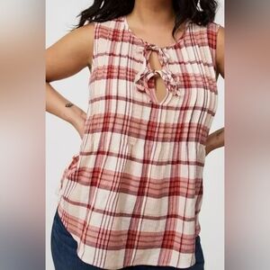 Torrid Red and Cream Plaid Tank Top